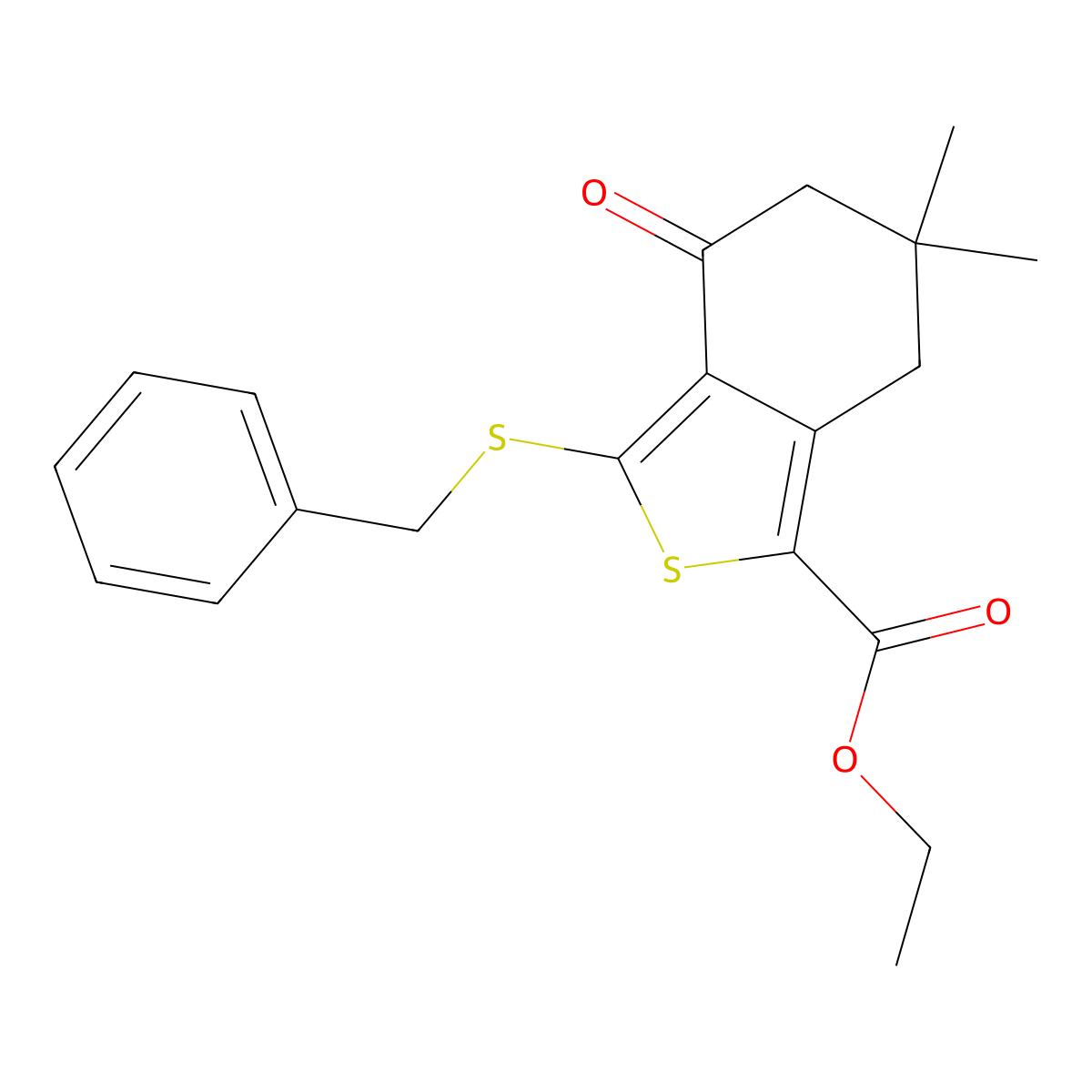 Ethyl 3-(benzylthio)-6,6-dimethyl-4-oxo-4,5,6,7-tetrahydrobenzo[c]thiophene-1-carboxylate molecular structure, CAS 172516-45-9