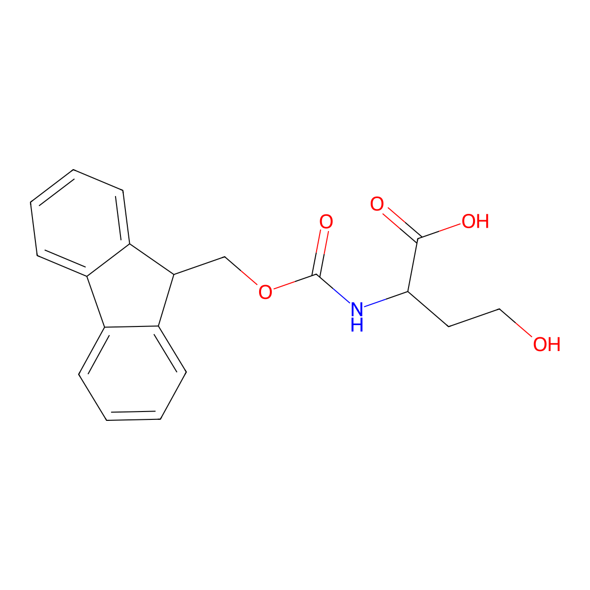 (2S)-2-(((9H-fluoren-9-ylmethoxy)carbonyl)amino)-4-hydroxybutanoic acid molecular structure, CAS 172525-85-8