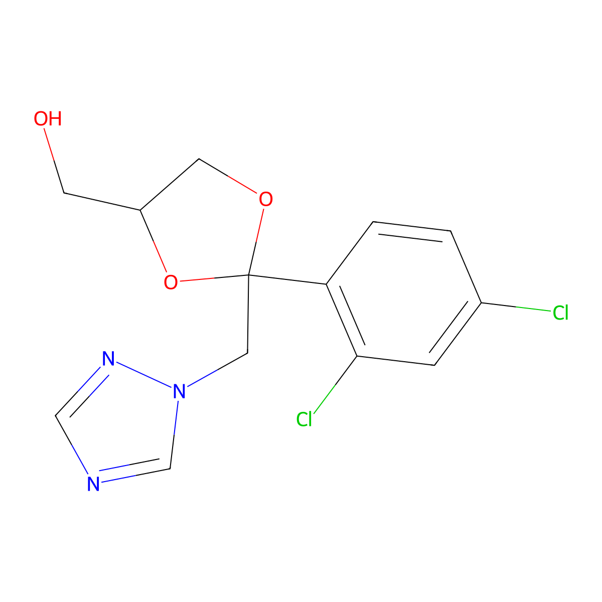cis-2-(2,4-dichlorophenyl)-2-(1H-1,2,4-triazol-1-ylmethyl)-1,3-dioxolane-4-methanol molecular structure, CAS 172587-57-4
