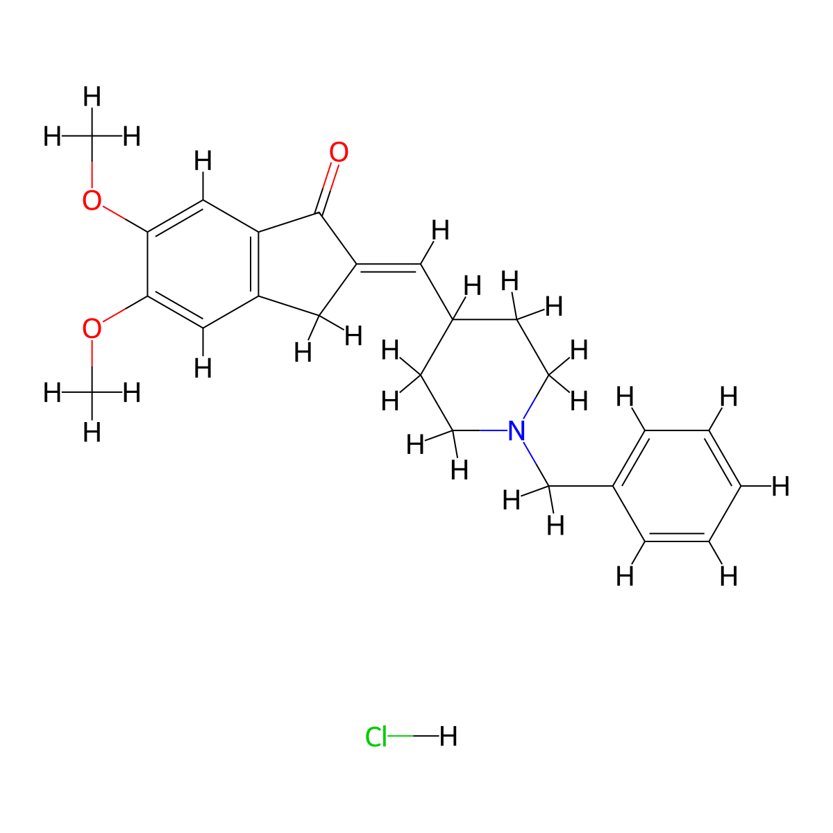 (2E)-2-[(1-benzylpiperidin-4-yl)methylidene]-5,6-dimethoxy-2,3-dihydro-1H-inden-1-onehydrochloride molecular structure, CAS 172602-67-4
