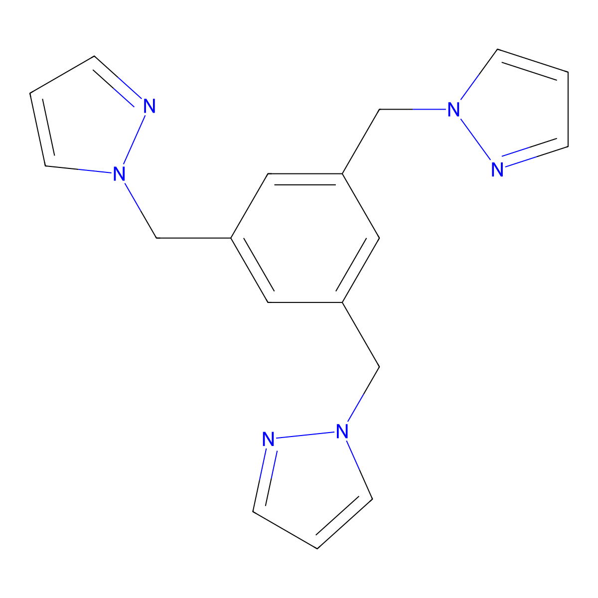 1,3,5-Tris((1H-pyrazol-1-yl)methyl)benzene molecular structure, CAS 172606-25-6