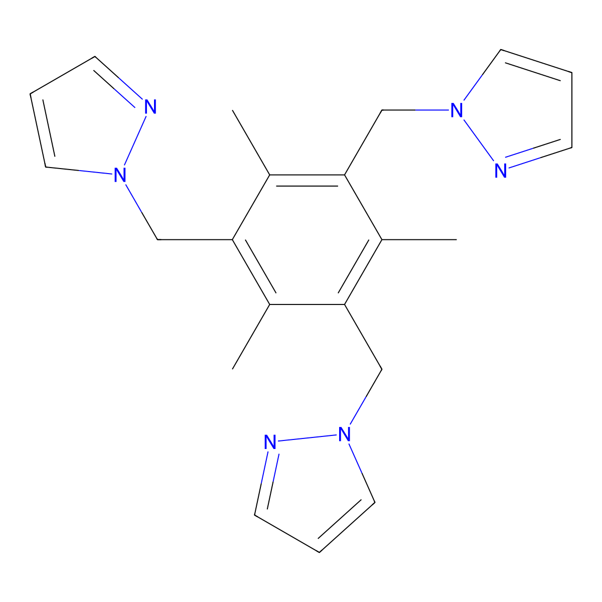 1,1',1''-((2,4,6-Trimethylbenzene-1,3,5-triyl)tris(methylene))tris(1H-pyrazole) molecular structure, CAS 172606-26-7