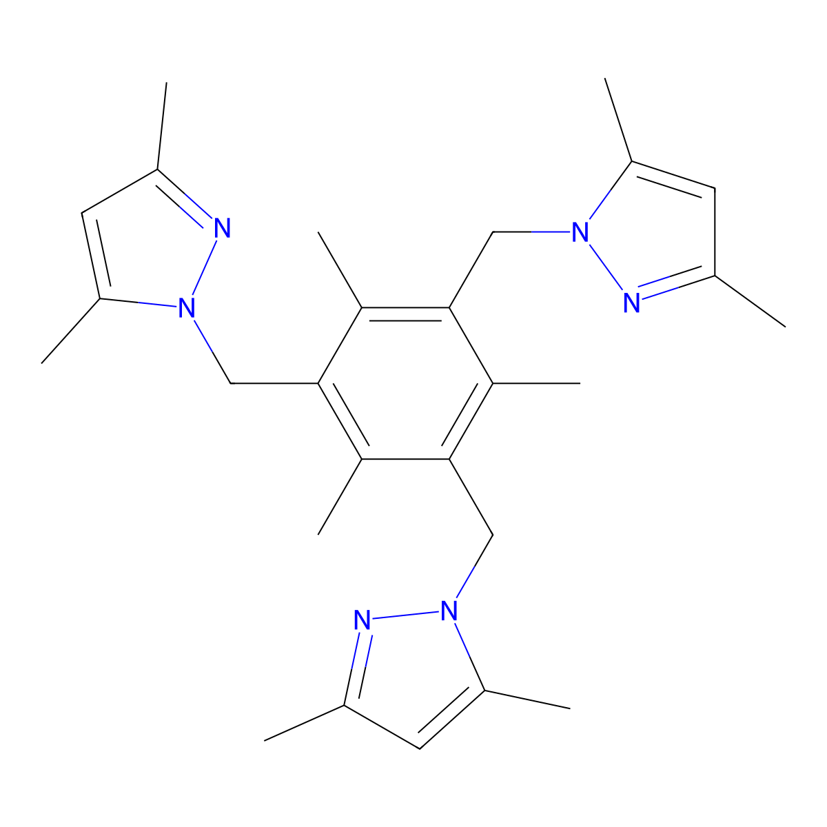 1,1',1"-((2,4,6-Trimethylbenzene-1,3,5-triyl)tris(methylene))tris(3,5-dimethyl-1H-pyrazole) molecular structure, CAS 172606-27-8