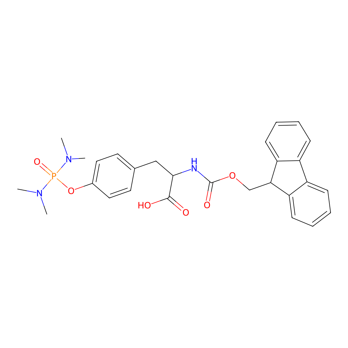 (2S)-3-[4-[bis(dimethylamino)phosphoryloxy]phenyl]-2-(9H-fluoren-9-ylmethoxycarbonylamino)propanoic acid molecular structure, CAS 172611-23-3