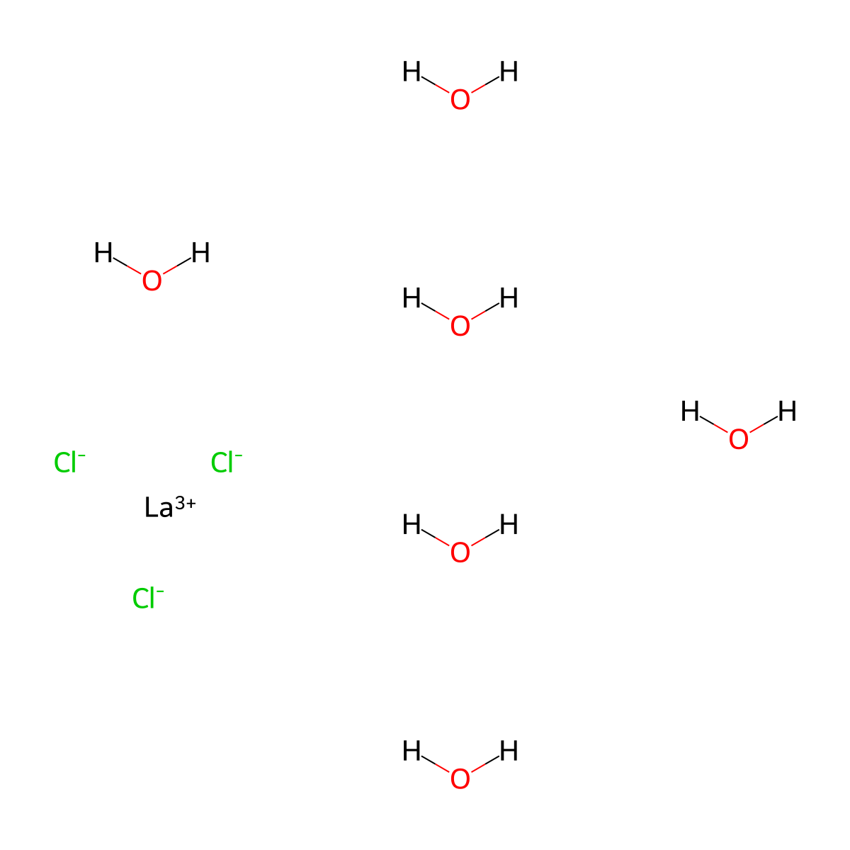 Lanthanum chloride hexahydrate molecular structure, CAS 17272-45-6