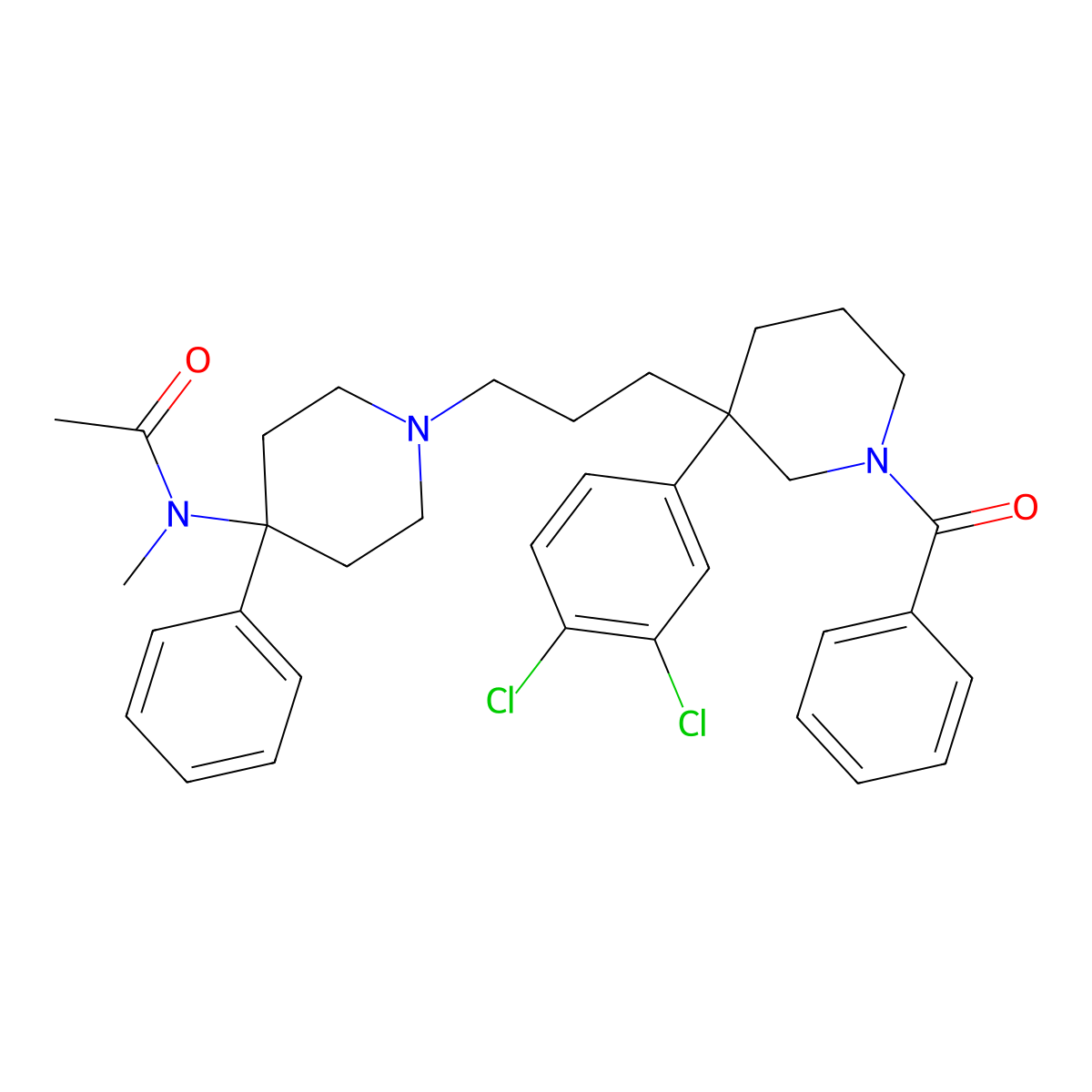 N-(1-{3-[1-Benzoyl-3-(3,4-dichlorophenyl)piperidin-3-yl]propyl}-4-phenylpiperidin-4-yl)-N-methylacetamide molecular structure, CAS 172734-92-8