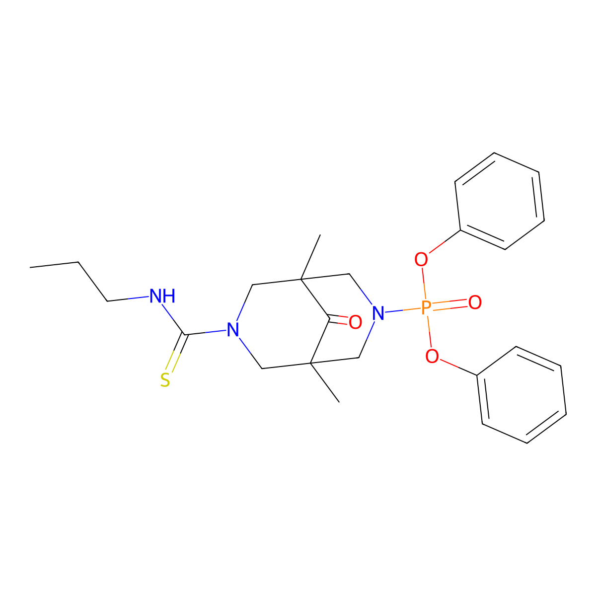 Phosphonic acid, (1,5-dimethyl-9-oxo-7-((propylamino)thioxomethyl)-3,7-diazabicyclo(3.3.1)non-3-yl)-, diphenyl ester molecular structure, CAS 172881-97-9
