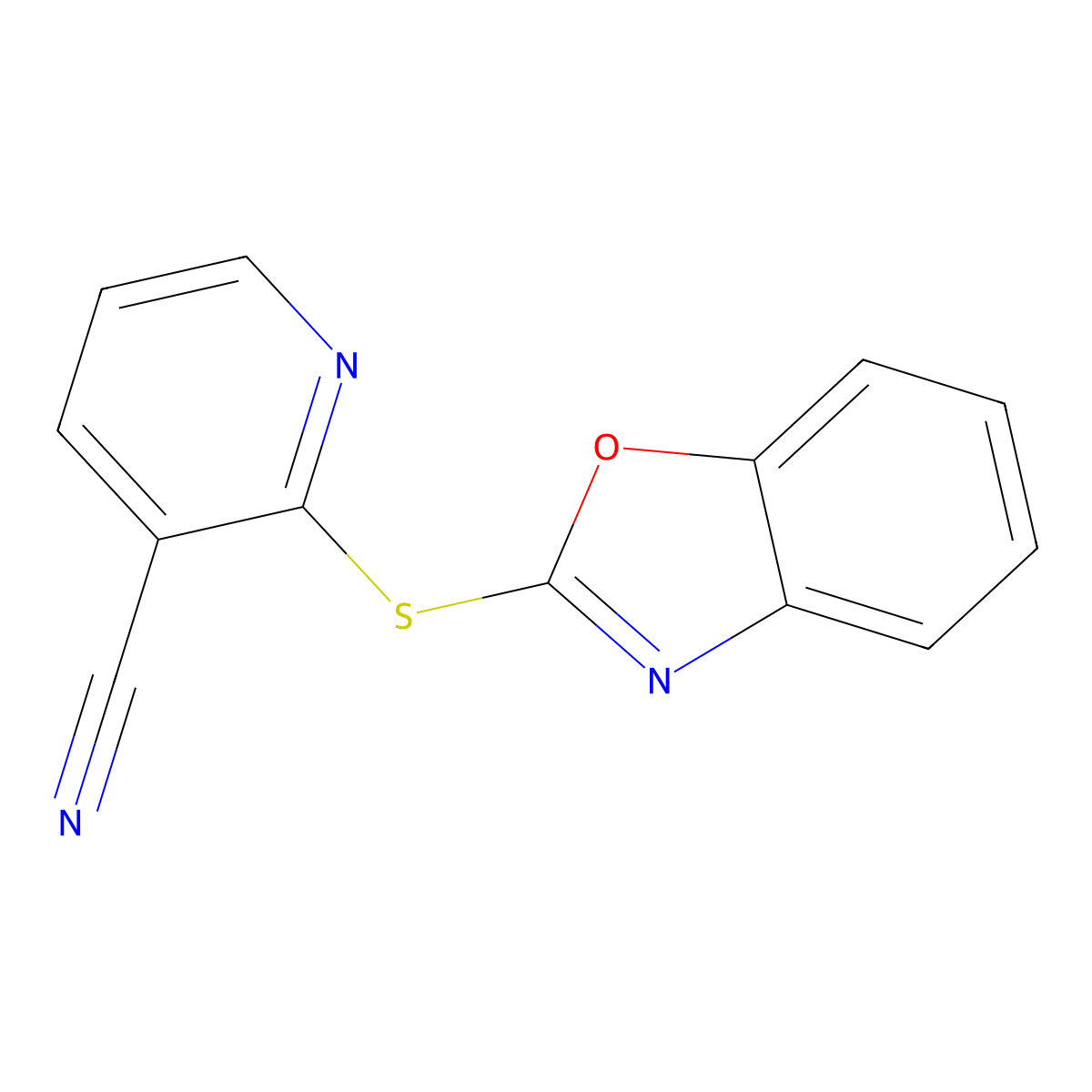 2-(1,3-Benzoxazol-2-ylthio)nicotinonitrile molecular structure, CAS 172886-26-9