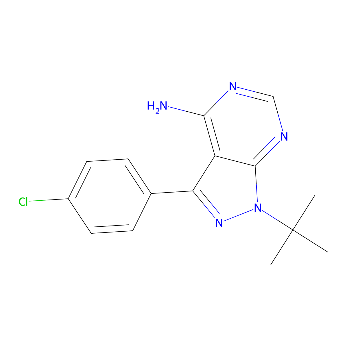3-(4-Chlorophenyl)-1-(1,1-dimethylethyl)-1H-pyrazolo(3,4-d)pyrimidin-4-amine molecular structure, CAS 172889-27-9
