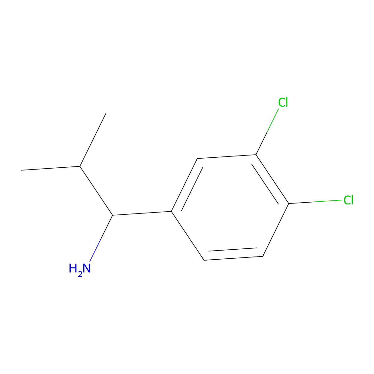 1-(3,4-Dichlorophenyl)-2-methylpropan-1-amine molecular structure, CAS 17291-95-1