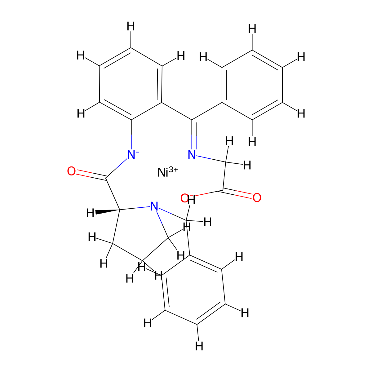 [N-[Phenyl[2-[[[(1S,2R)-1-(phenylmethyl)-2-pyrrolidinyl-κN]carbonyl]amino-κN]phenyl]methylene]glycinato(2-)-κN,κO]nickel molecular structure, CAS 172924-51-5