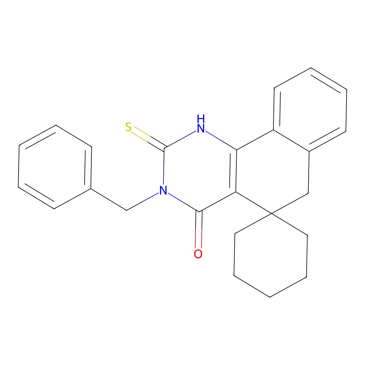 3-benzyl-2-thioxo-2,3,5,6-tetrahydrospiro(benzo[h]quinazoline-5,1'-cyclohexane)-4(1H)-one molecular structure, CAS 172984-35-9