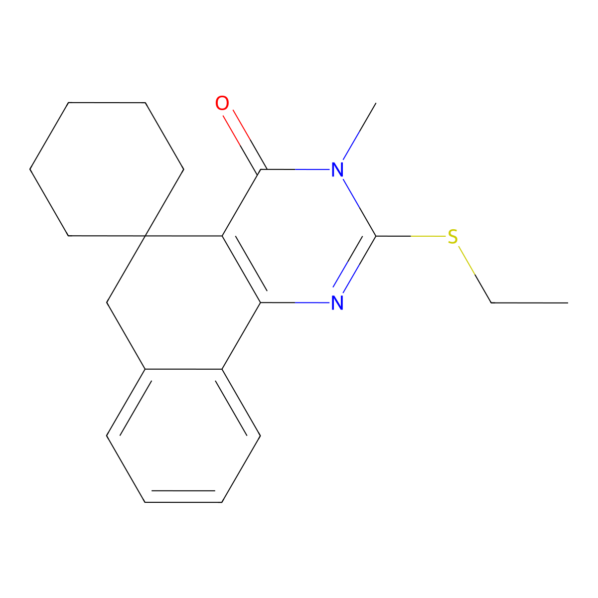 Spiro(benzo(h)quinazoline-5(3H),1'-cyclohexan)-4(6H)-one, 2-(ethylthio)-3-methyl- molecular structure, CAS 172984-36-0