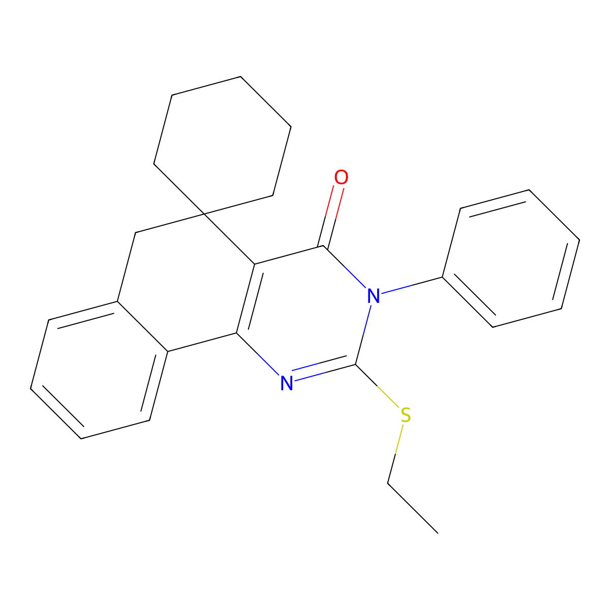 Spiro(benzo(h)quinazoline-5(3H),1'-cyclohexan)-4(6H)-one, 2-(ethylthio)-3-phenyl- molecular structure, CAS 172984-40-6
