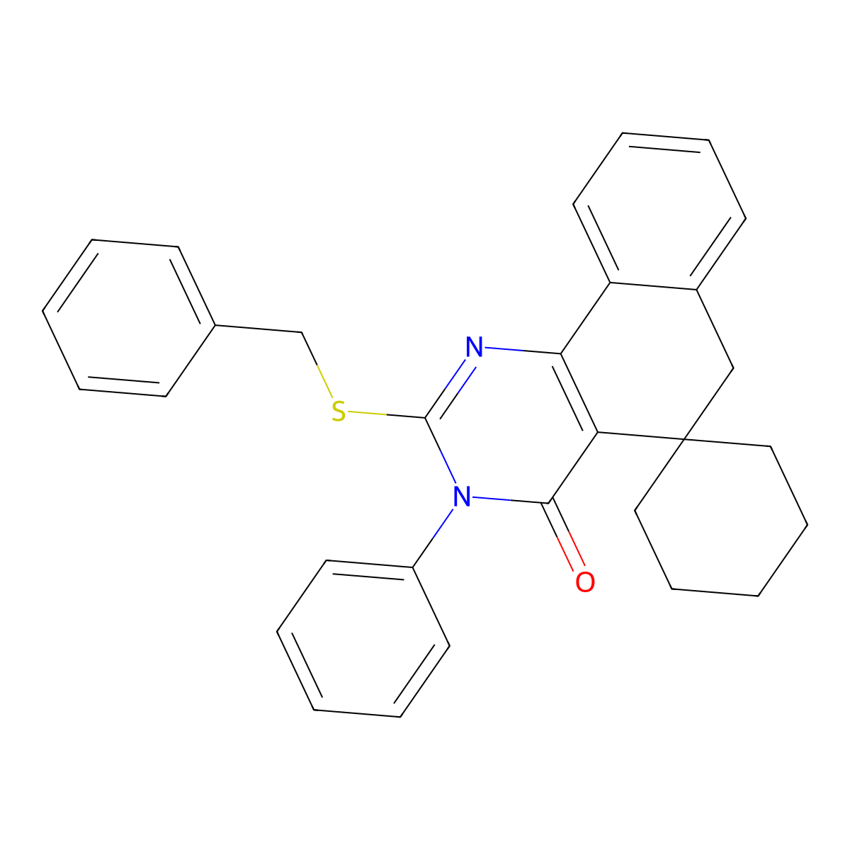 Spiro(benzo(h)quinazoline-5(3H),1'-cyclohexan)-4(6H)-one, 3-phenyl-2-((phenylmethyl)thio)- molecular structure, CAS 172984-42-8