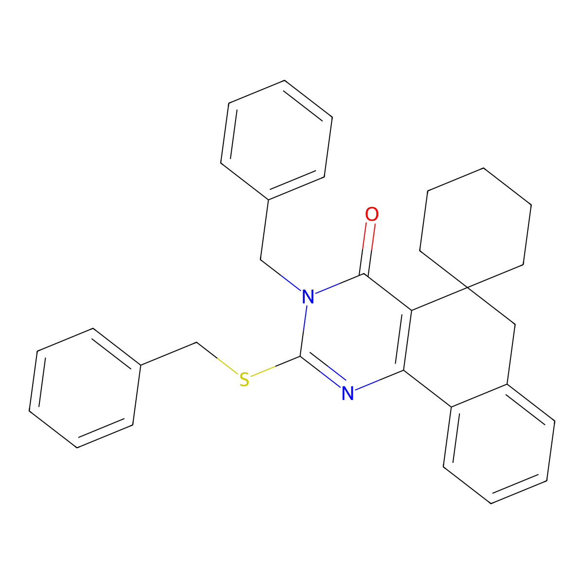 Spiro(benzo(h)quinazoline-5(3H),1'-cyclohexan)-4(6H)-one, 3-(phenylmethyl)-2-((phenylmethyl)thio)- molecular structure, CAS 172984-46-2