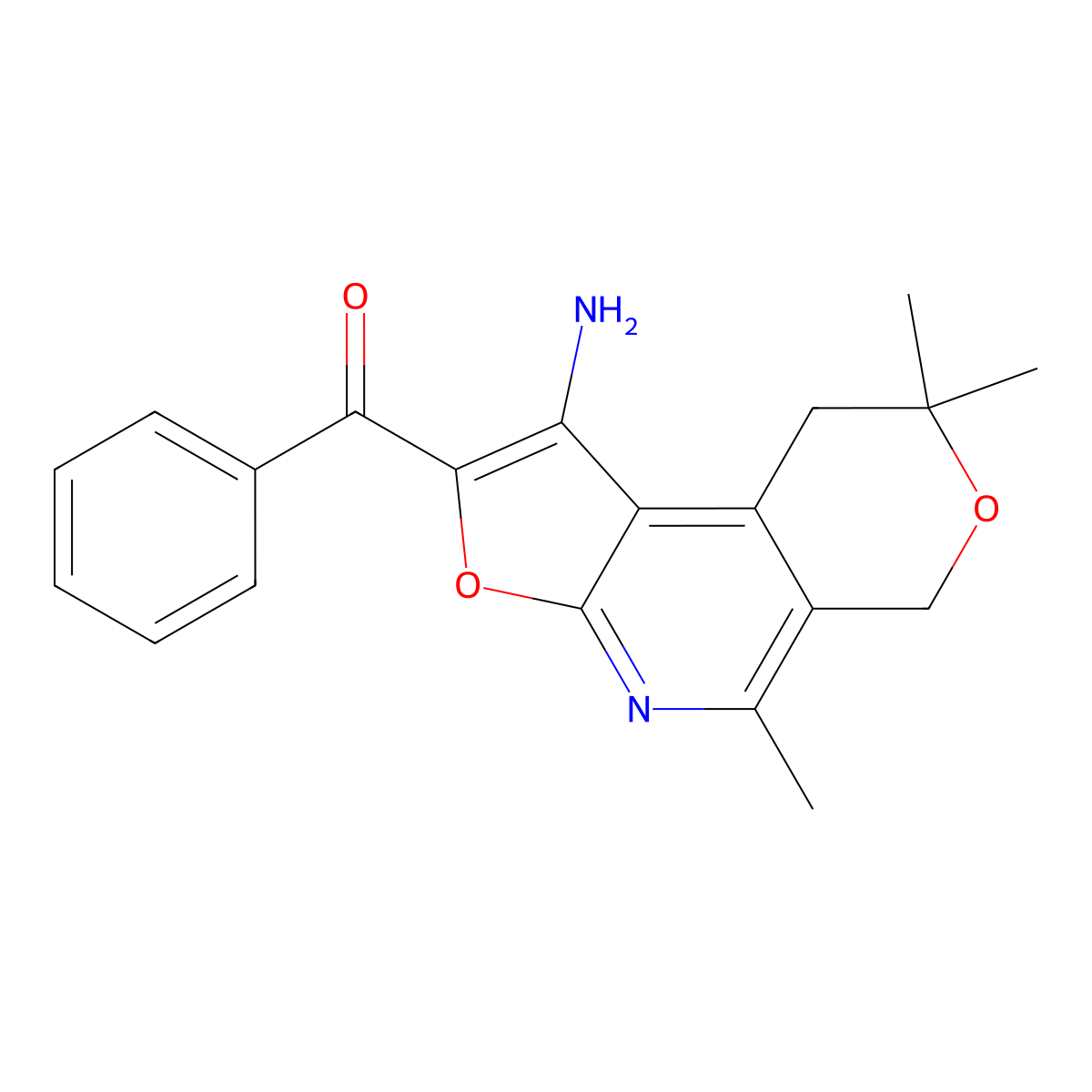 Methanone, (1-amino-8,9-dihydro-5,8,8-trimethyl-6H-furo(2,3-b)pyrano(4,3-d)pyridin-2-yl)phenyl- molecular structure, CAS 172985-15-8
