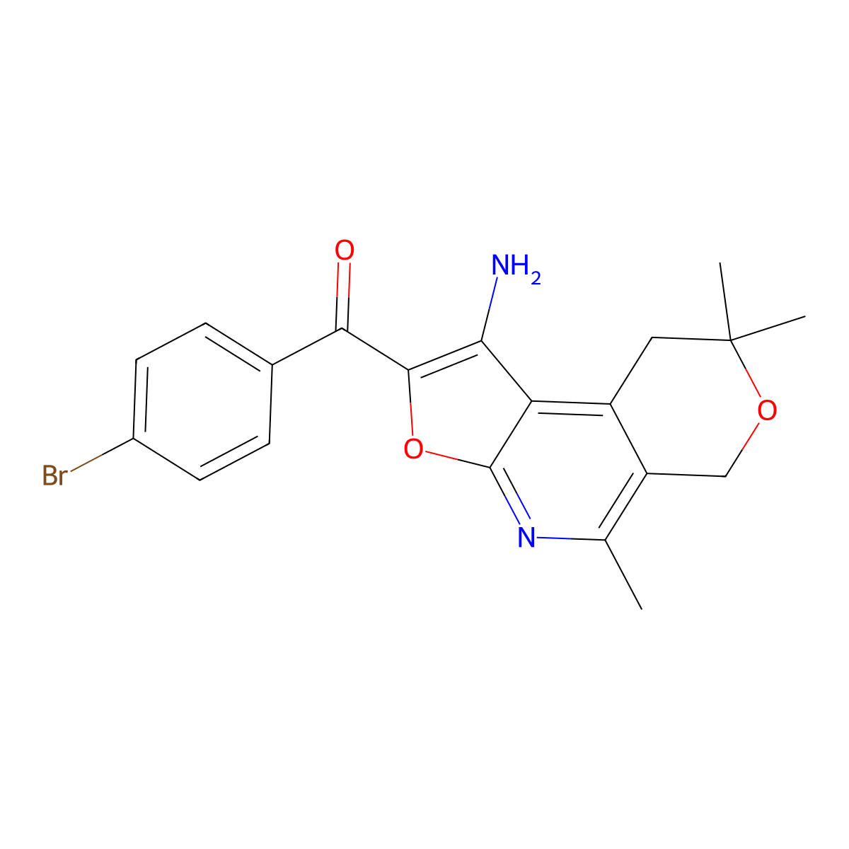 Methanone, (1-amino-8,9-dihydro-5,8,8-trimethyl-6H-furo(2,3-b)pyrano(4,3-d)pyridin-2-yl)(4-bromophenyl)- molecular structure, CAS 172985-16-9