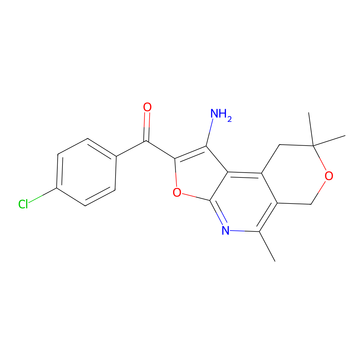 Methanone, (1-amino-8,9-dihydro-5,8,8-trimethyl-6H-furo(2,3-b)pyrano(4,3-d)pyridin-2-yl)(4-chlorophenyl)- molecular structure, CAS 172985-17-0