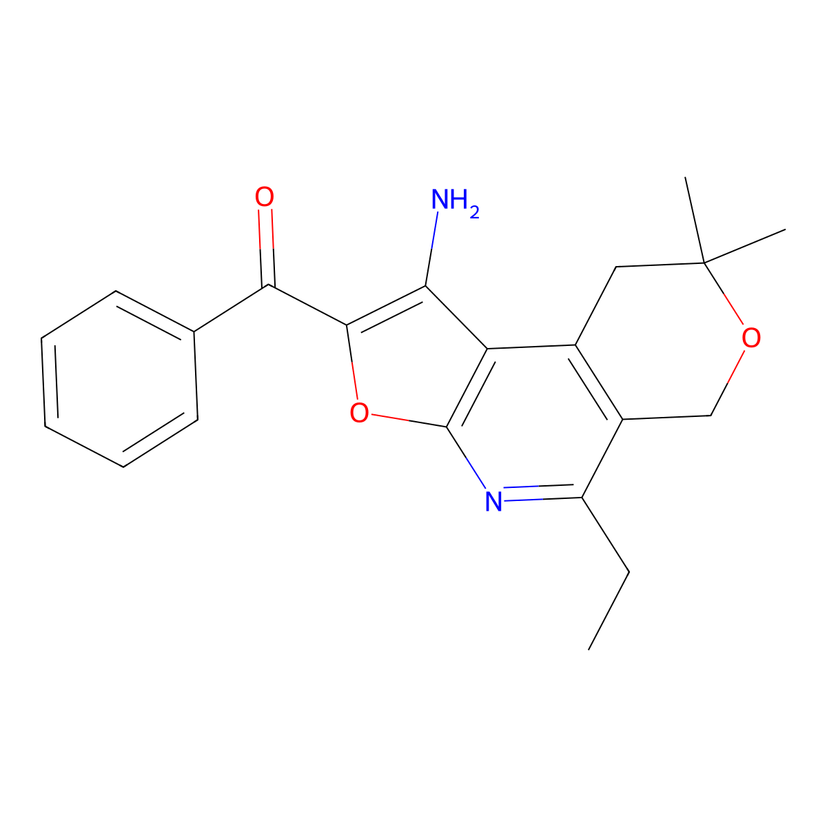 Methanone, (1-amino-5-ethyl-8,9-dihydro-8,8-dimethyl-6H-furo(2,3-b)pyrano(4,3-d)pyridin-2-yl)phenyl- molecular structure, CAS 172985-18-1
