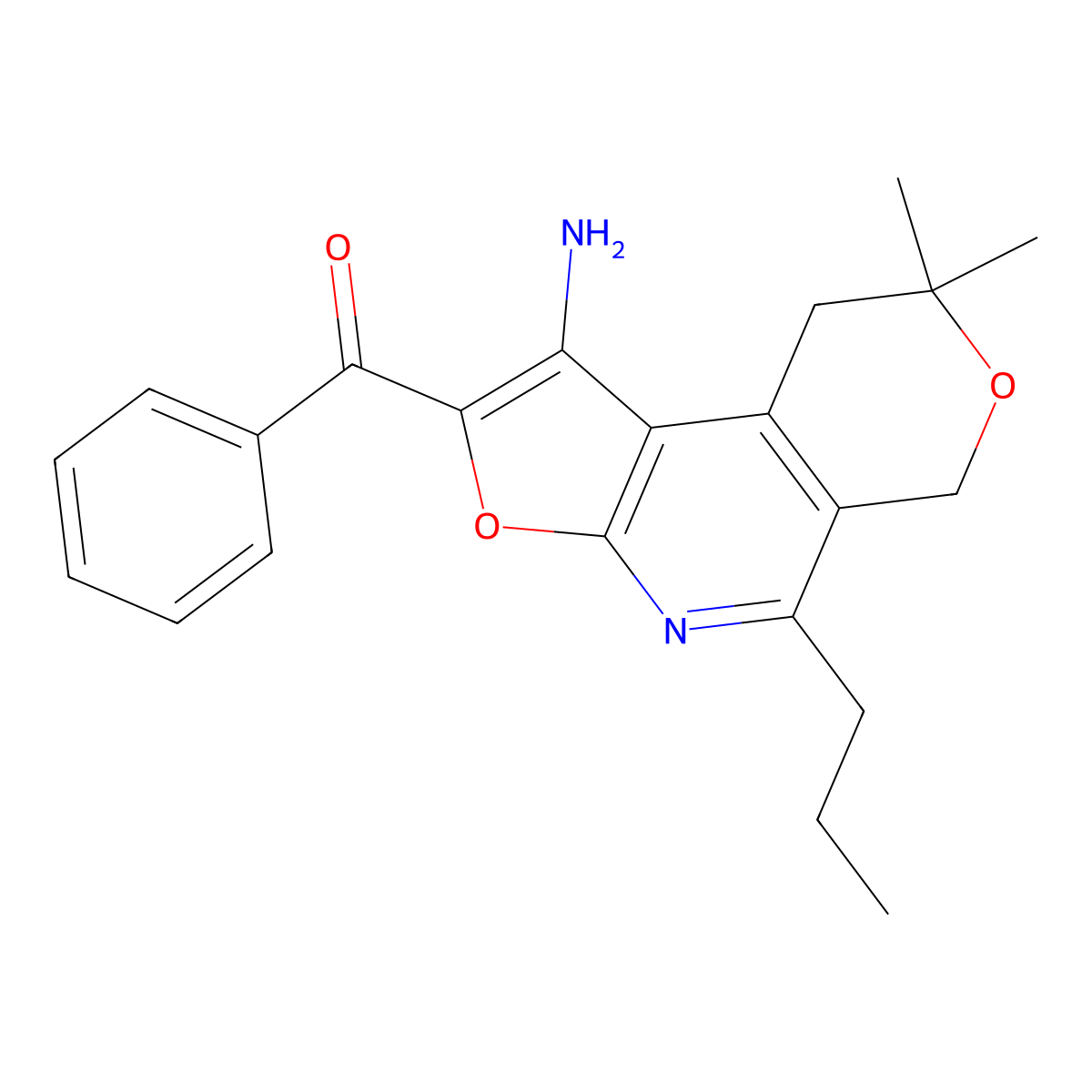 Methanone, (1-amino-8,9-dihydro-8,8-dimethyl-5-propyl-6H-furo(2,3-b)pyrano(4,3-d)pyridin-2-yl)phenyl- molecular structure, CAS 172985-21-6