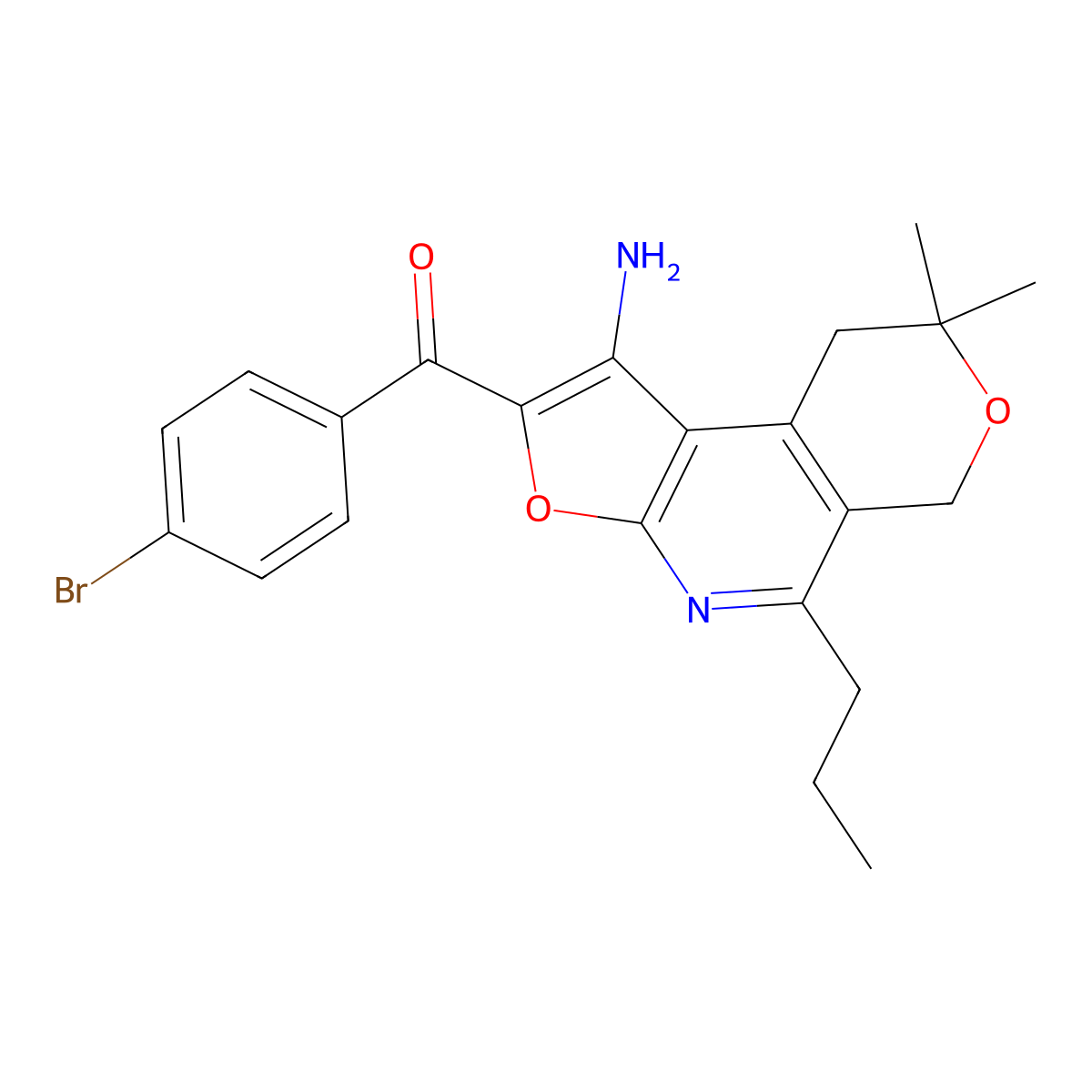 Methanone, (1-amino-8,9-dihydro-8,8-dimethyl-5-propyl-6H-furo(2,3-b)pyrano(4,3-d)pyridin-2-yl)(4-bromophenyl)- molecular structure, CAS 172985-22-7