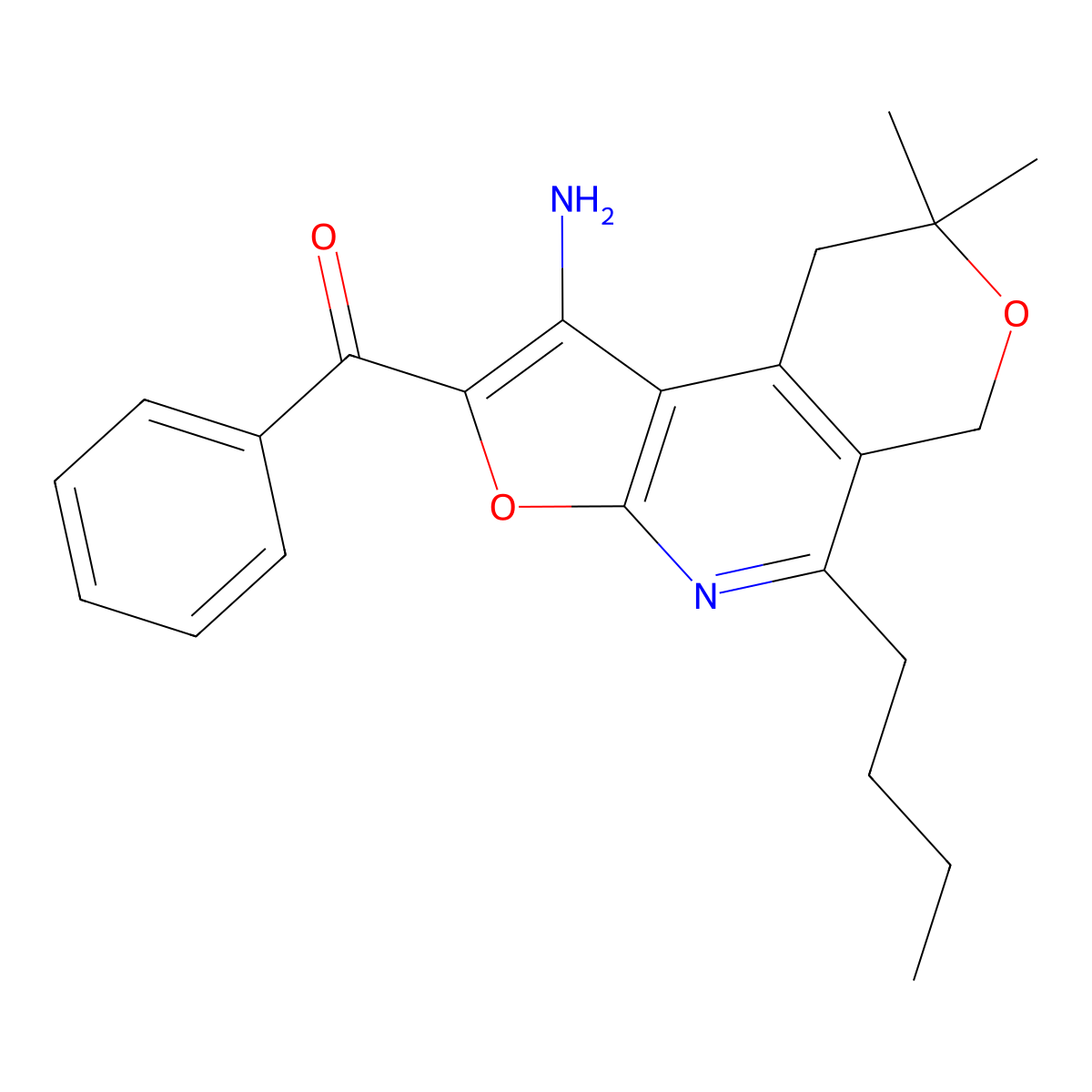 Methanone, (1-amino-5-butyl-8,9-dihydro-8,8-dimethyl-6H-furo(2,3-b)pyrano(4,3-d)pyridin-2-yl)phenyl- molecular structure, CAS 172985-24-9