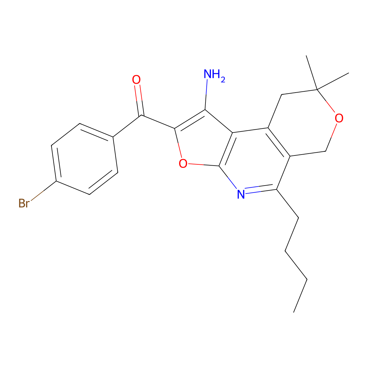 Methanone, (1-amino-5-butyl-8,9-dihydro-8,8-dimethyl-6H-furo(2,3-b)pyrano(4,3-d)pyridin-2-yl)(4-bromophenyl)- molecular structure, CAS 172985-25-0
