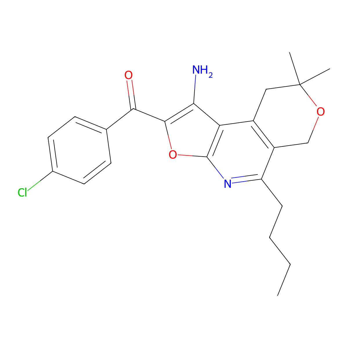 Methanone, (1-amino-5-butyl-8,9-dihydro-8,8-dimethyl-6H-furo(2,3-b)pyrano(4,3-d)pyridin-2-yl)(4-chlorophenyl)- molecular structure, CAS 172985-26-1