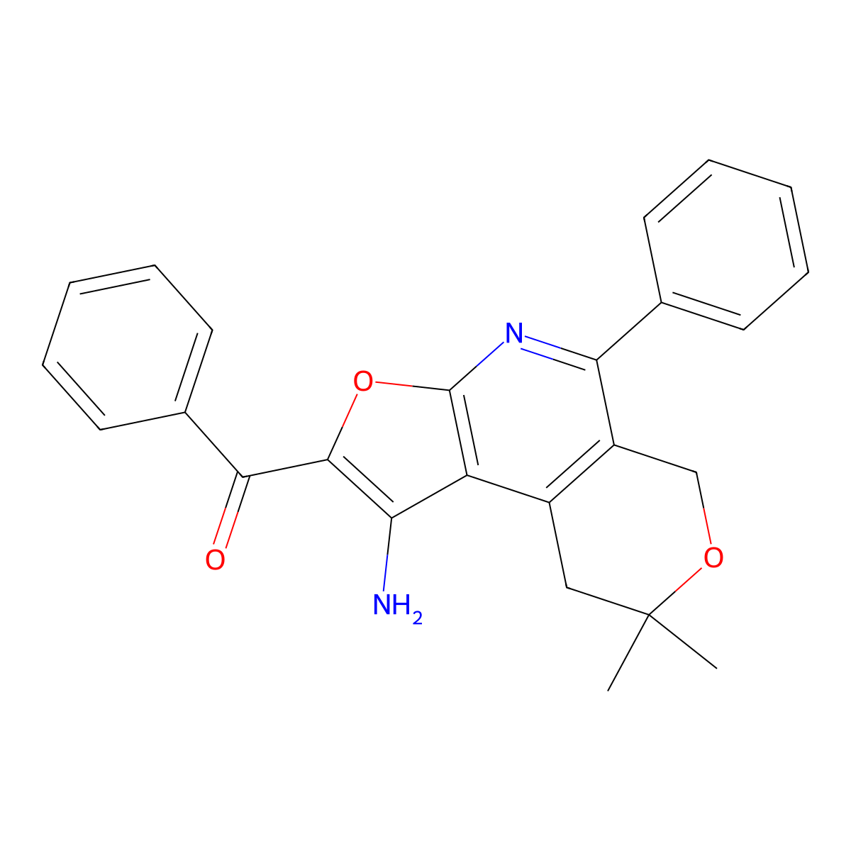 Methanone, (1-amino-8,9-dihydro-8,8-dimethyl-5-phenyl-6H-furo(2,3-b)pyrano(4,3-d)pyridin-2-yl)phenyl- molecular structure, CAS 172985-30-7