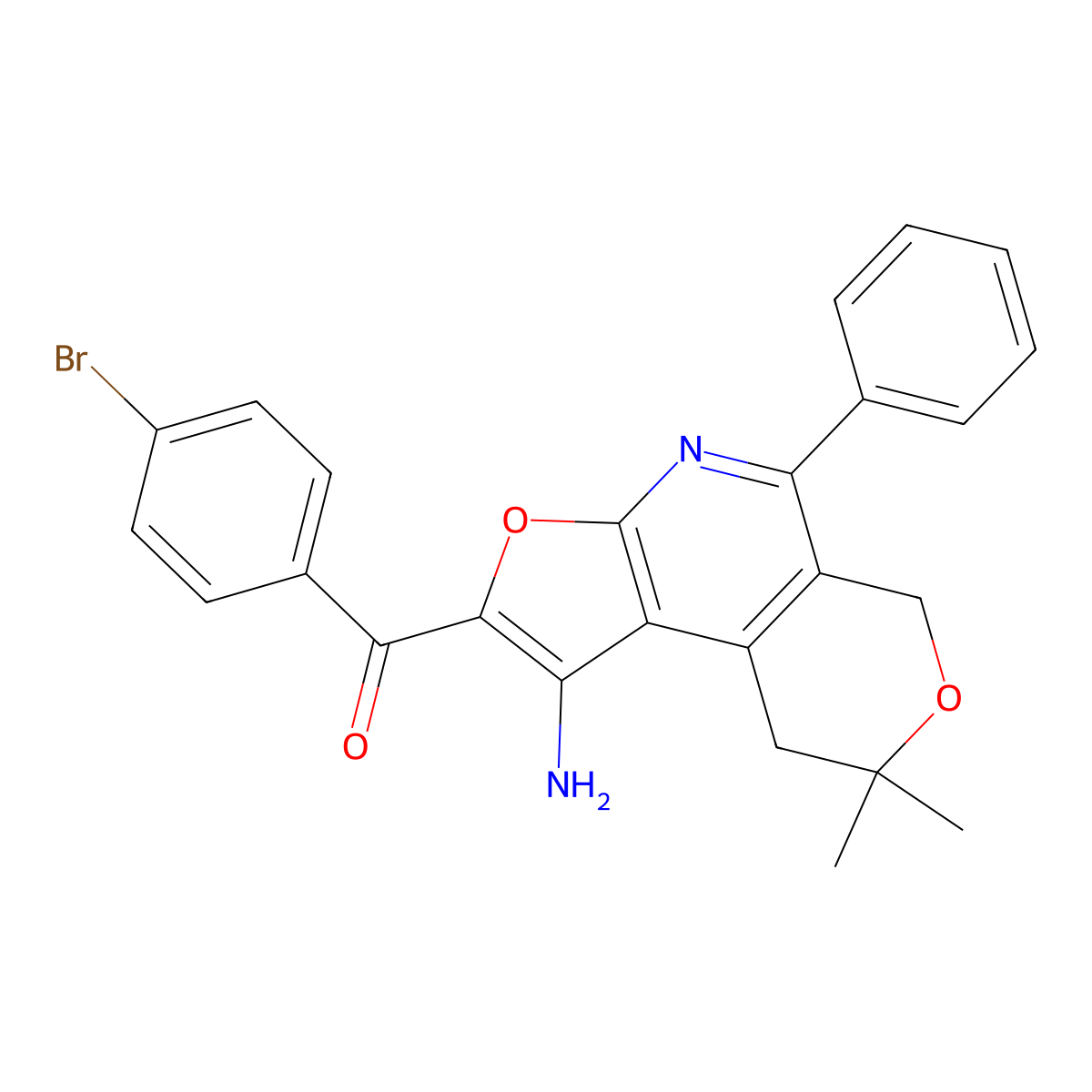 Methanone, (1-amino-8,9-dihydro-8,8-dimethyl-5-phenyl-6H-furo(2,3-b)pyrano(4,3-d)pyridin-2-yl)(4-bromophenyl)- molecular structure, CAS 172985-31-8