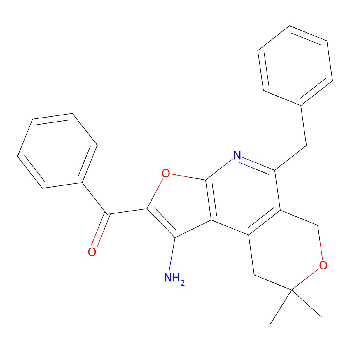 Methanone, (1-amino-8,9-dihydro-8,8-dimethyl-5-(phenylmethyl)-6H-furo(2,3-b)pyrano(4,3-d)pyridin-2-yl)phenyl- molecular structure, CAS 172985-33-0