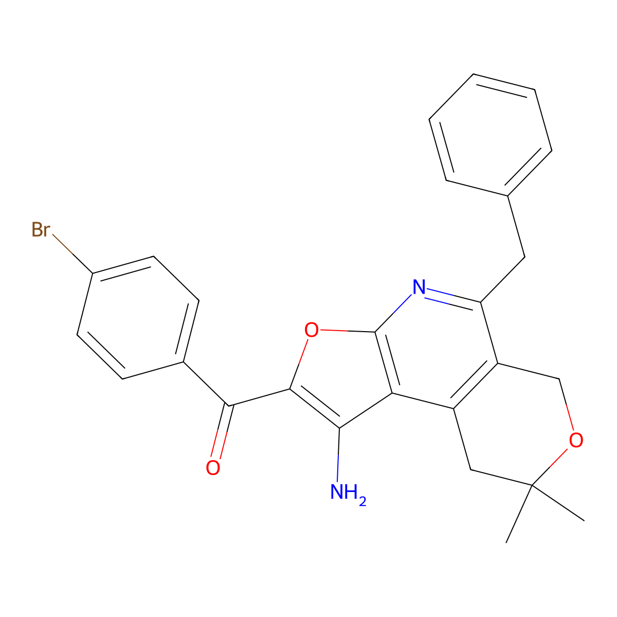 Methanone, (1-amino-8,9-dihydro-8,8-dimethyl-5-(phenylmethyl)-6H-furo(2,3-b)pyrano(4,3-d)pyridin-2-yl)(4-bromophenyl)- molecular structure, CAS 172985-34-1