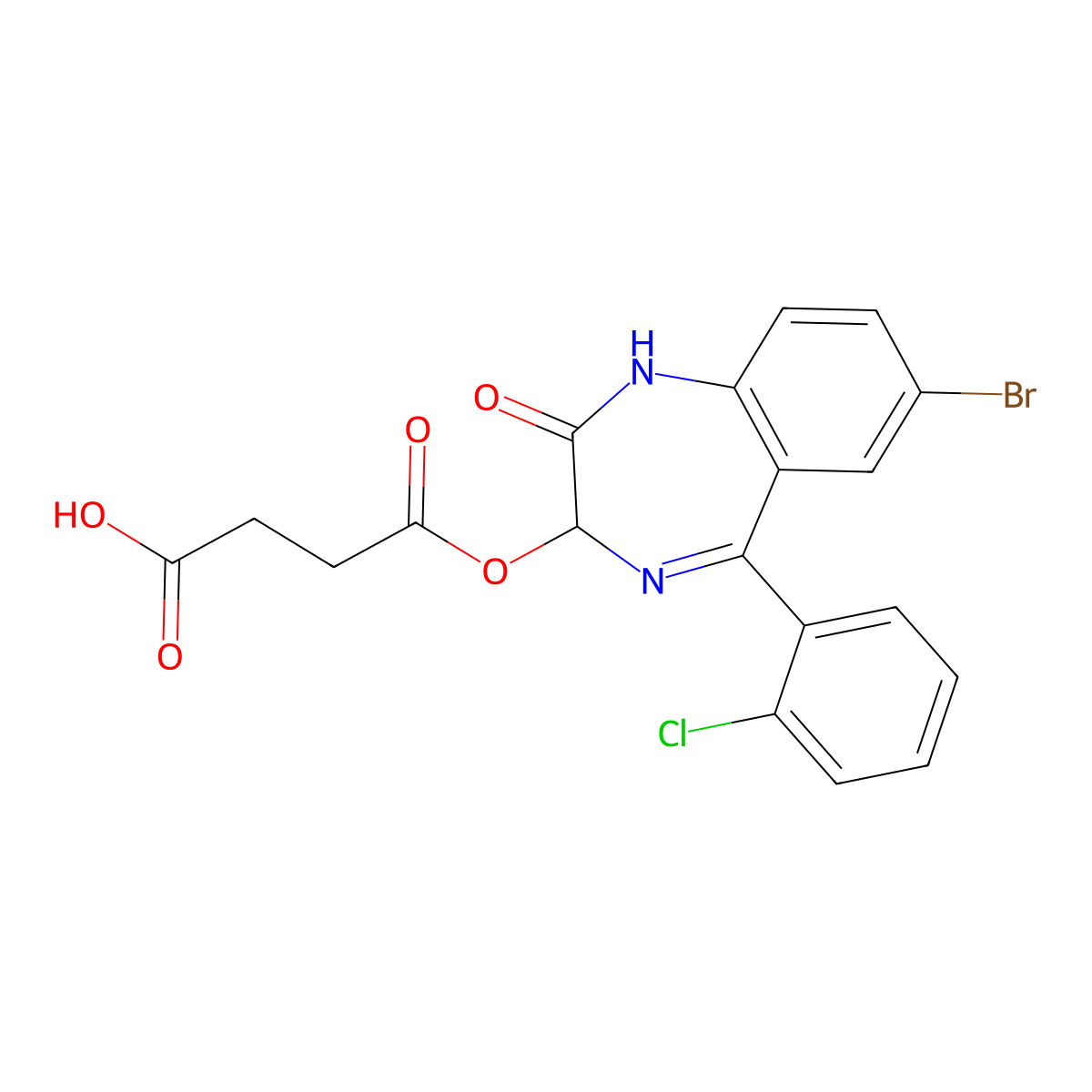 1-(7-Bromo-5-(2-chlorophenyl)-2,3-dihydro-2-oxo-1H-1,4-benzodiazepin-3-yl) butanedioate molecular structure, CAS 172986-25-3