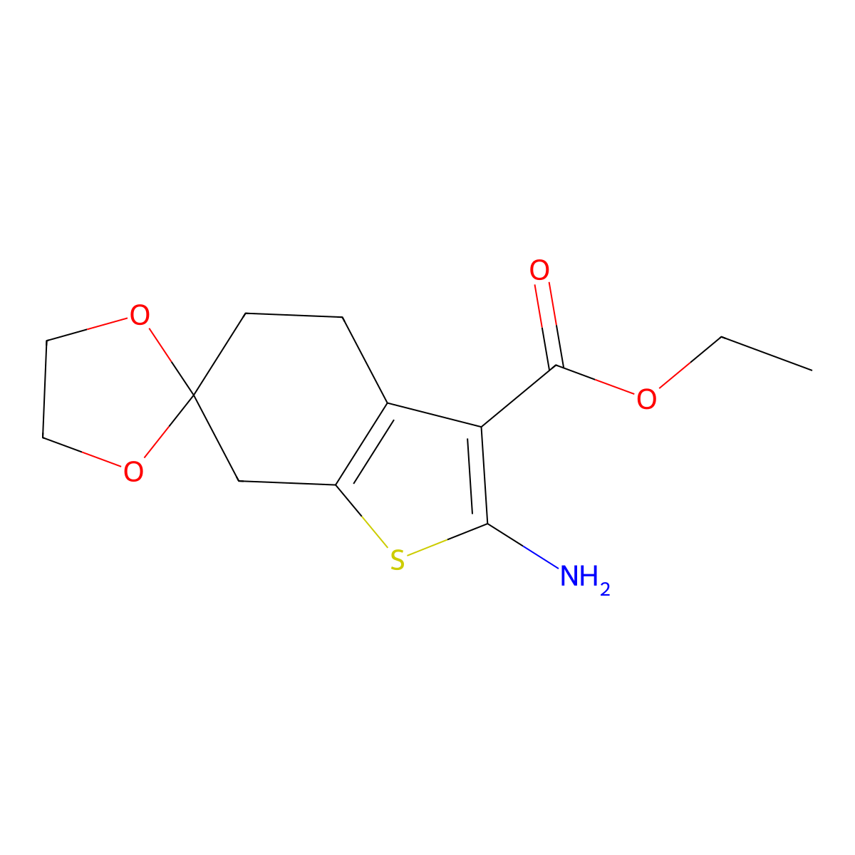Ethyl 2-amino-4,7-dihydro-5H-spiro[1-benzothiophere-6,2'-[1,3]dioxolane]-3-carboxylate molecular structure, CAS 173032-58-1