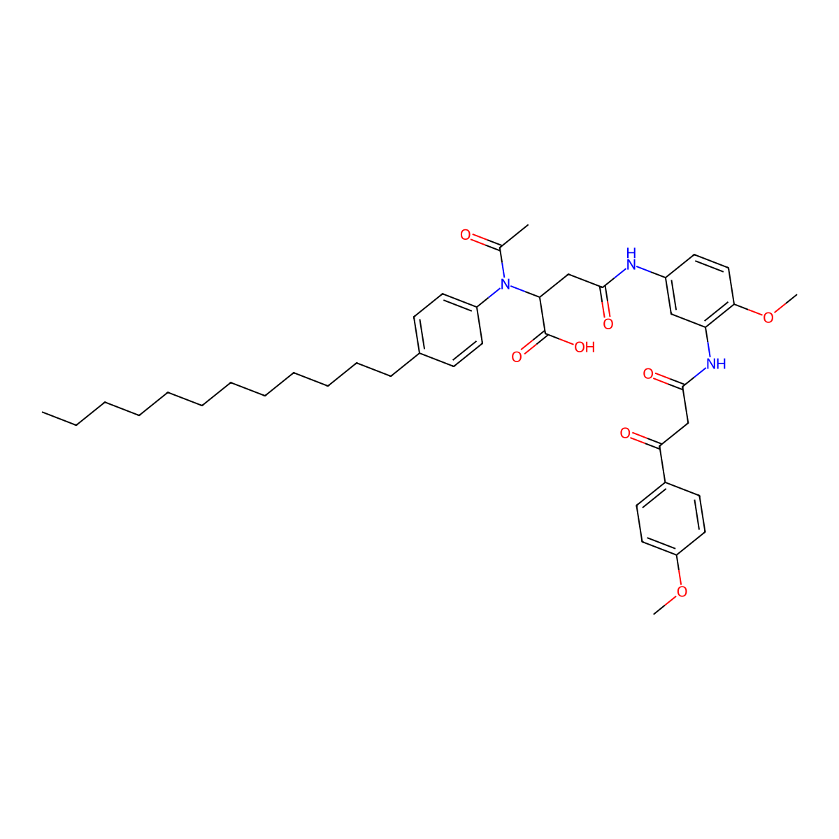 2-(Acetyl(4-dodecylphenyl)amino)-4-((4-methoxy-3-((3-(4-methoxyphenyl)-1,3-dioxopropyl)amino)phenyl)amino)-4-oxobutyric acid molecular structure, CAS 17304-65-3