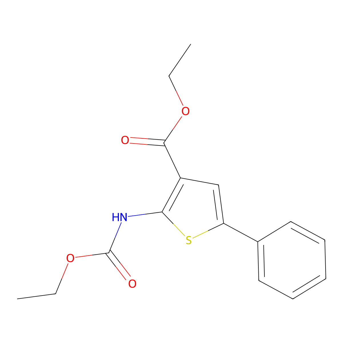 Ethyl 2-(ethoxycarbonylamino)-5-phenylthiophene-3-carboxylate molecular structure, CAS 173070-15-0