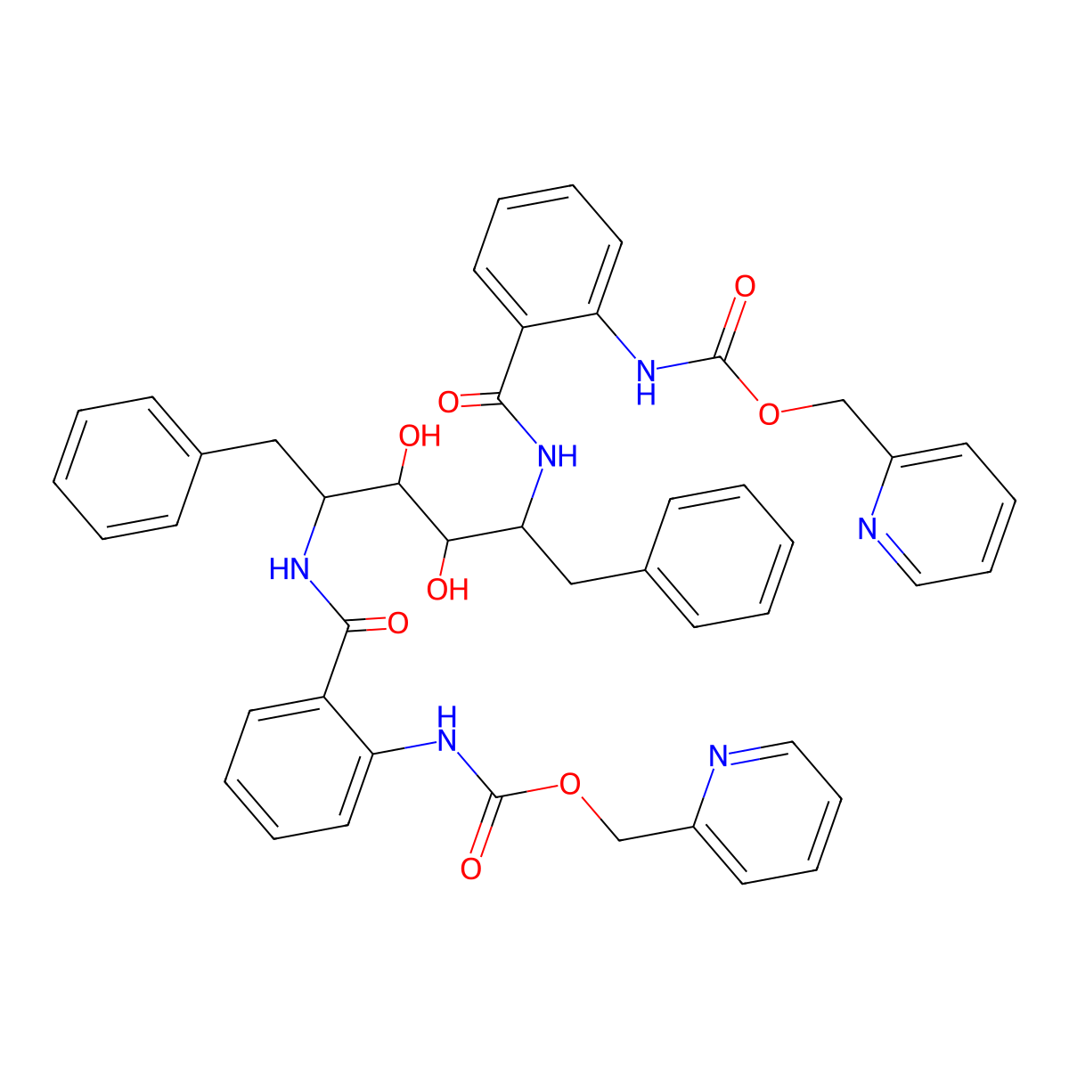 L-Altritol, 1,2,5,6-tetradeoxy-1,6-diphenyl-2,5-bis((2-(((2-pyridinylmethoxy)carbonyl)amino)benzoyl)amino)- molecular structure, CAS 173094-26-3