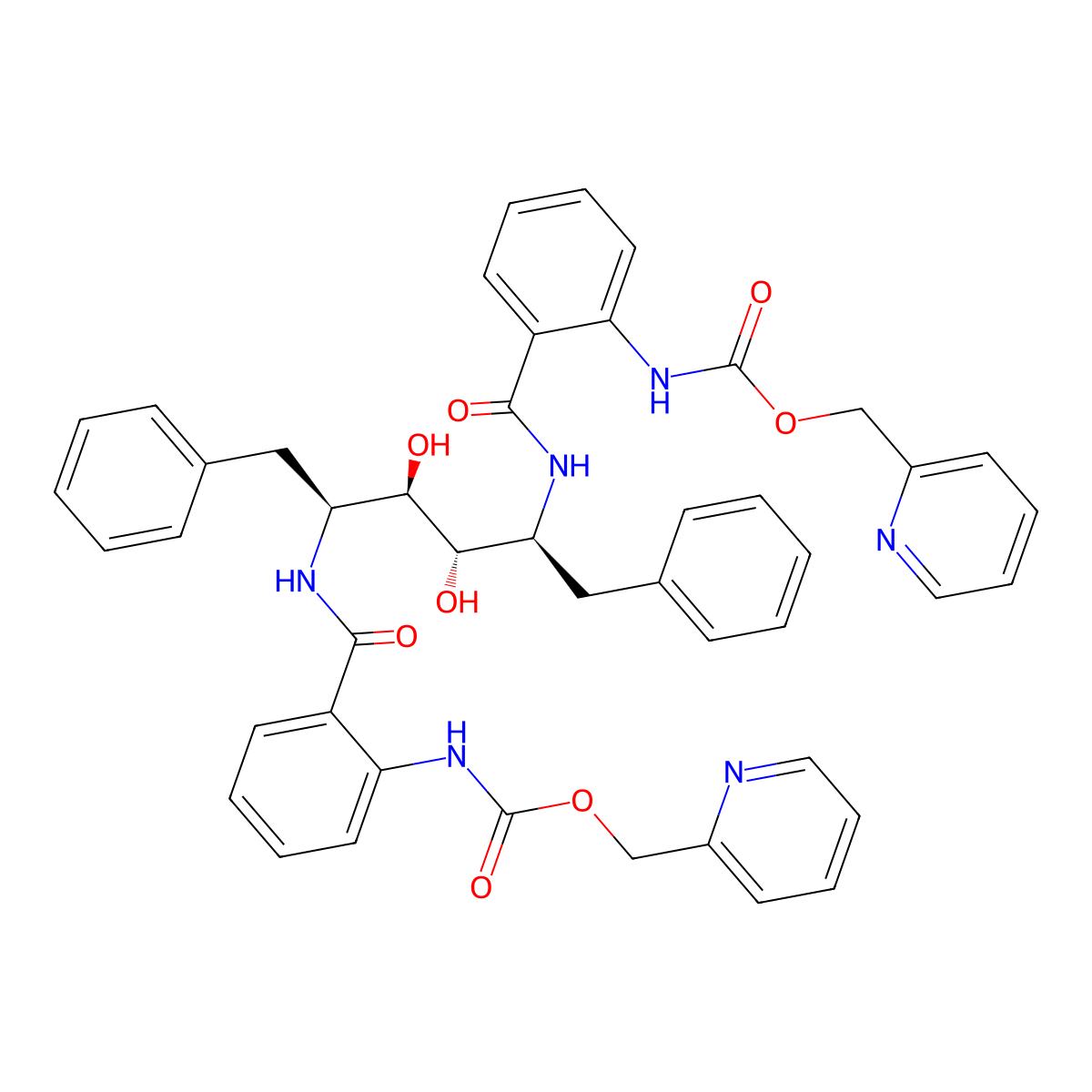 L-Altritol, 1,2,5,6-tetradeoxy-1,6-diphenyl-2,5-bis((2-(((2-pyridinylmethoxy)carbonyl)amino)benzoyl)amino)- molecular structure, CAS 173094-26-3