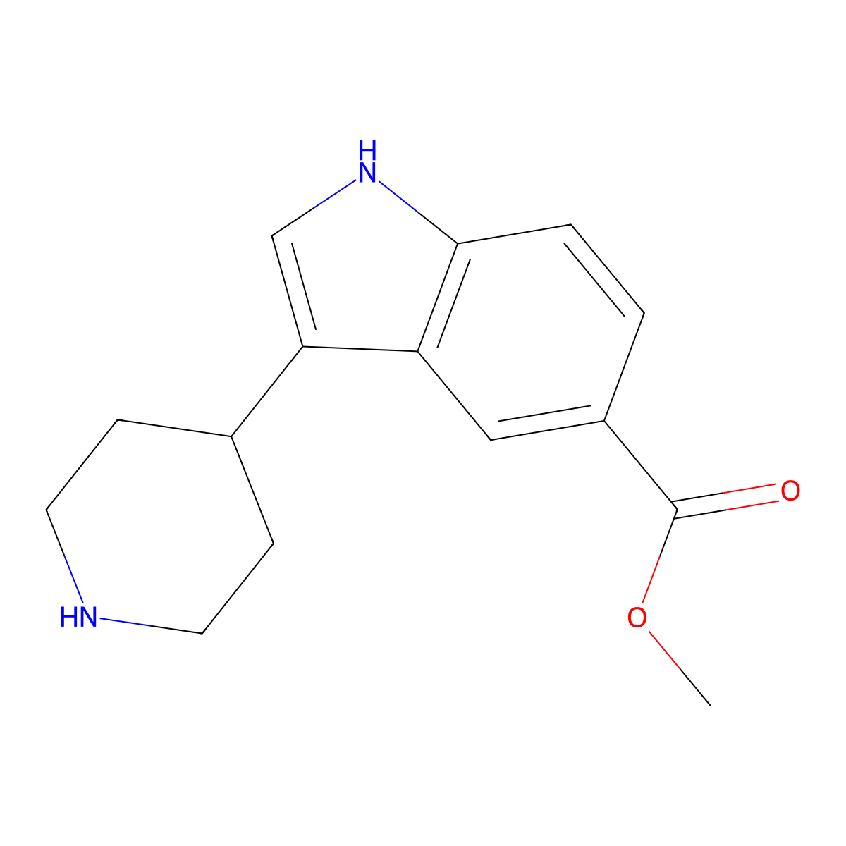 methyl 3-(piperidin-4-yl)-1H-indole-5-carboxylate molecular structure, CAS 173150-62-4