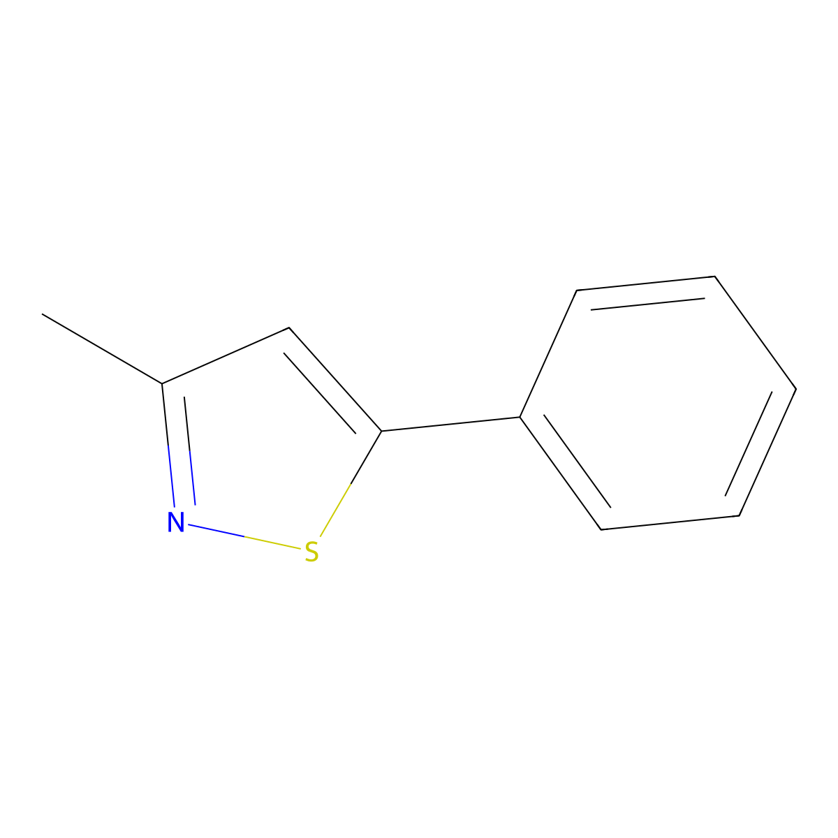 3-Methyl-5-phenyl-1,2-thiazole molecular structure, CAS 1732-45-2