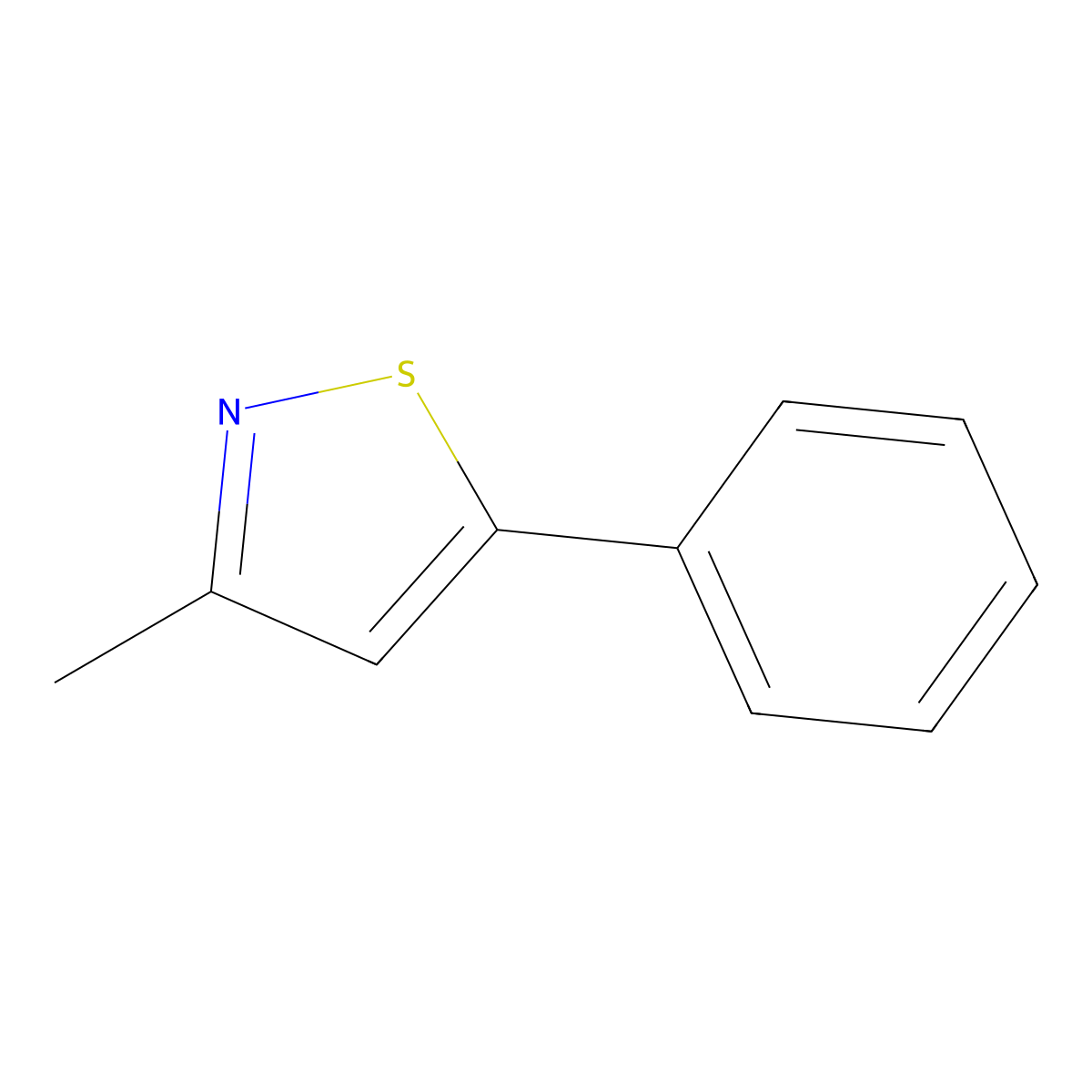 3-Methyl-5-phenyl-1,2-thiazole molecular structure, CAS 1732-45-2