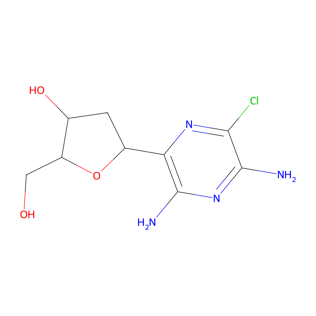 2-Chloro-6-(beta-D-2-deoxyribofuranosyl)-3,5-diaminopyrazine molecular structure, CAS 173256-61-6