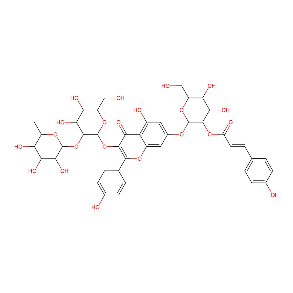 Kaempferol 3-neohesperidoside-7-(2''-p-coumarylglucoside) molecular structure, CAS 173268-23-0