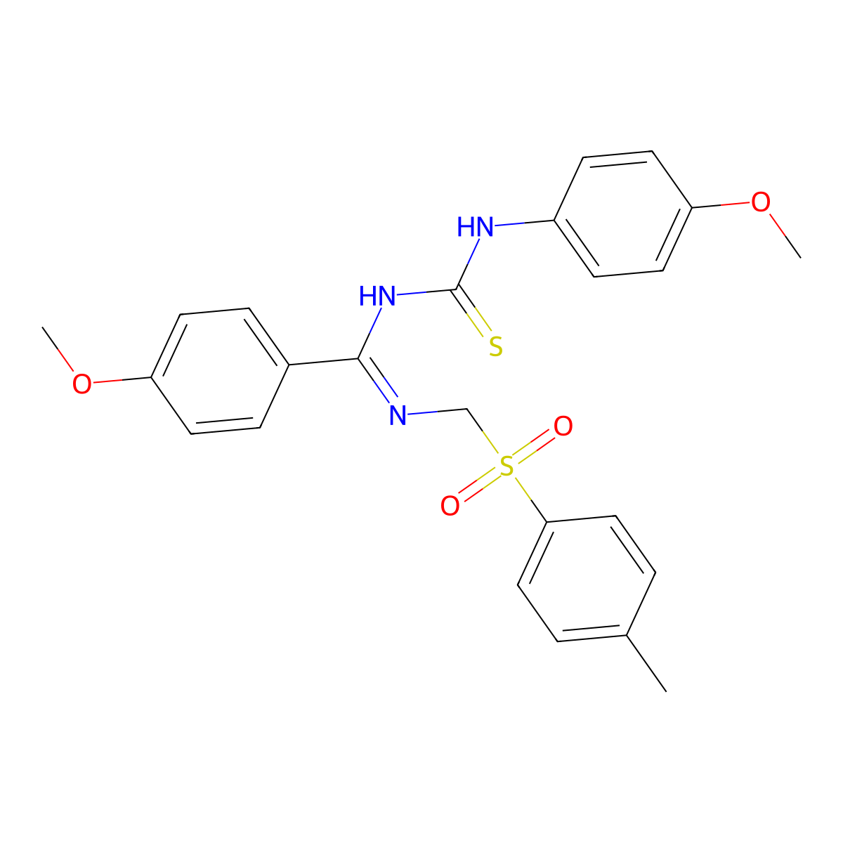 1-(4-methoxyphenyl)-3-[C-(4-methoxyphenyl)-N-[(4-methylphenyl)sulfonylmethyl]carbonimidoyl]thiourea molecular structure, CAS 173276-43-2