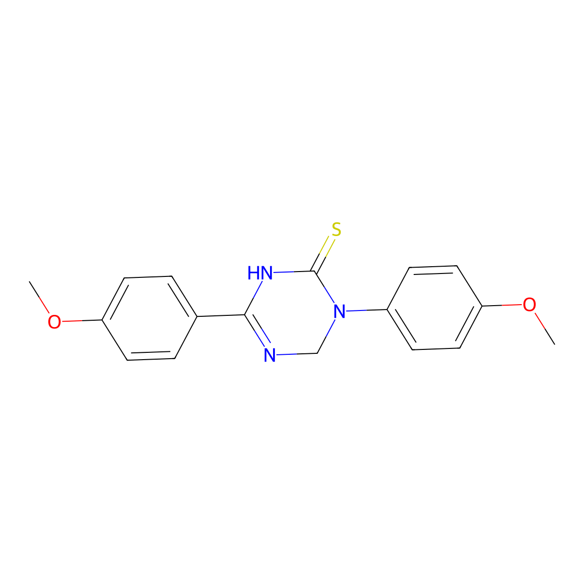 3,6-bis(4-methoxyphenyl)-3,4-dihydro-1,3,5-triazine-2(1H)-thione molecular structure, CAS 173276-54-5