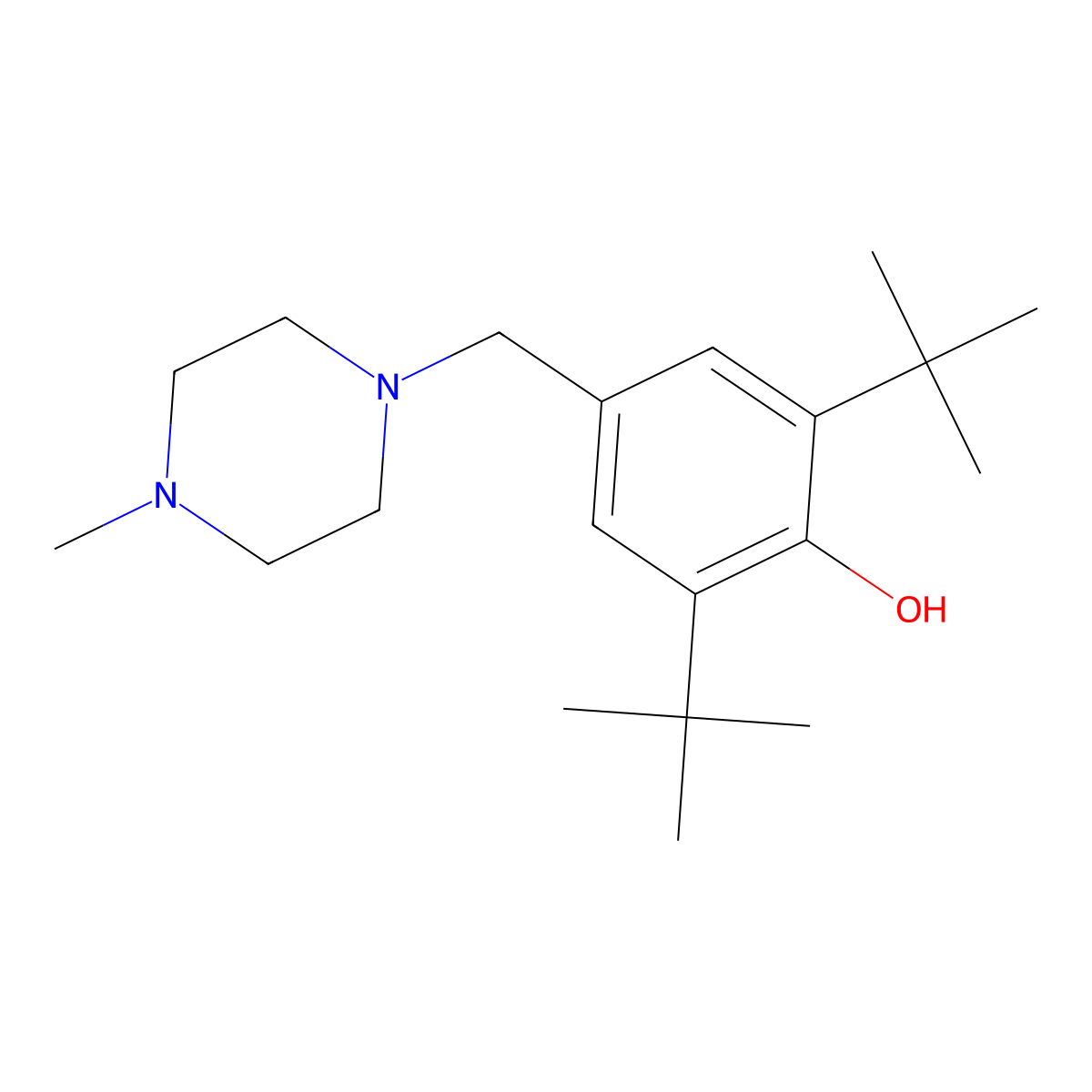 2,6-Ditert-butyl-4-[(4-methyl-1-piperazinyl)methyl]phenol molecular structure, CAS 17330-05-1