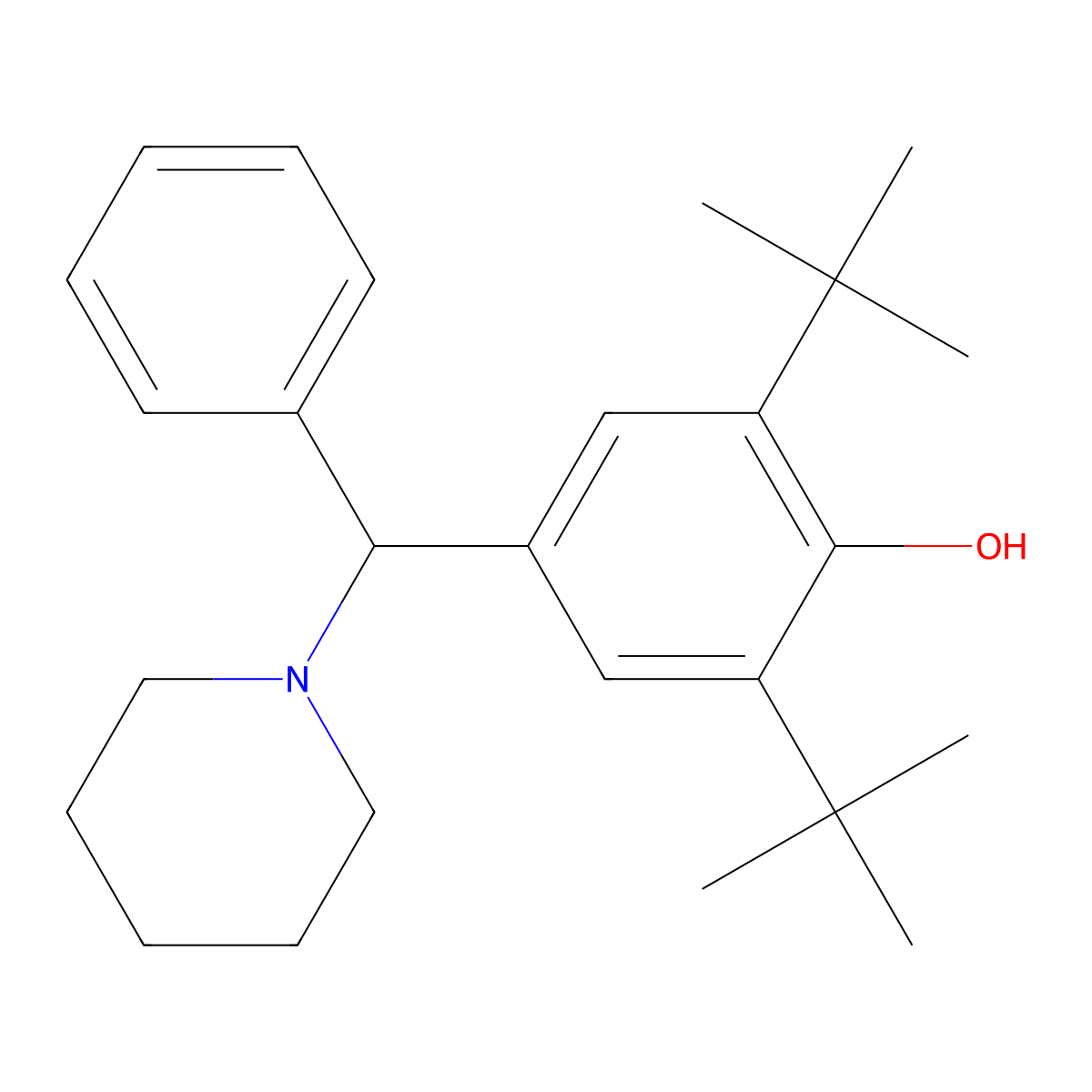 2,6-Ditert-butyl-4-[phenyl(piperidin-1-yl)methyl]phenol molecular structure, CAS 17330-09-5