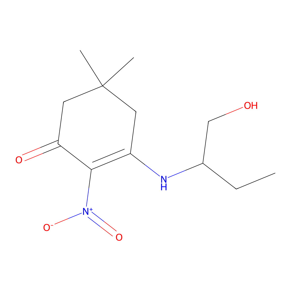3-(1-Hydroxybutan-2-ylamino)-5,5-dimethyl-2-nitrocyclohex-2-en-1-one molecular structure, CAS 173312-97-5