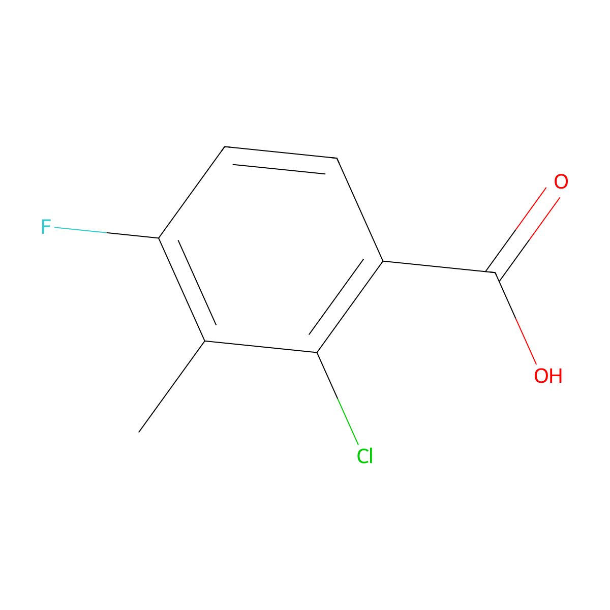 2-Chloro-4-fluoro-3-methylbenzoic acid molecular structure, CAS 173315-54-3